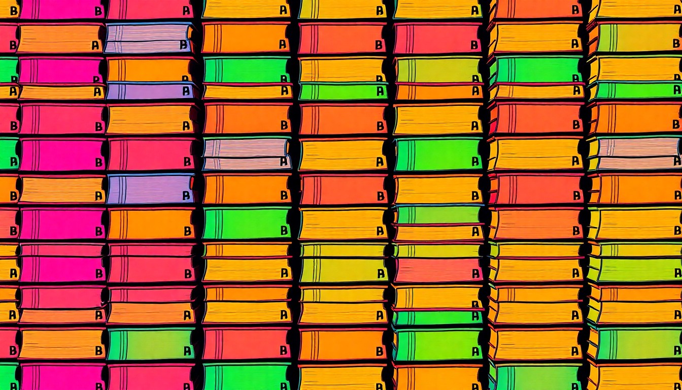 A repeating grid pattern of brightly colored, high-contrast silkscreen images of a stack of library books, conveying the importance of public libraries as essential community resources.