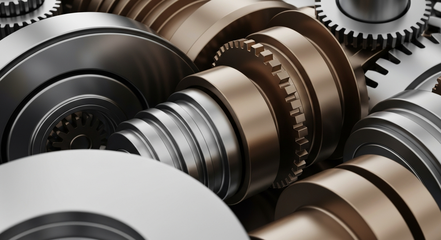 An extreme close-up of intricate, metallic banking machinery and gears, conveying a sense of financial security and institutional power.