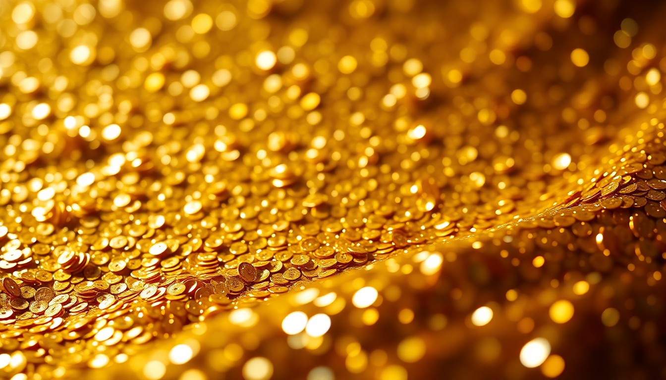 An extreme close-up of shimmering gold sequins reflecting dramatic studio lighting, conceptually representing the prestigious James Beard Awards honoring the culinary industry.