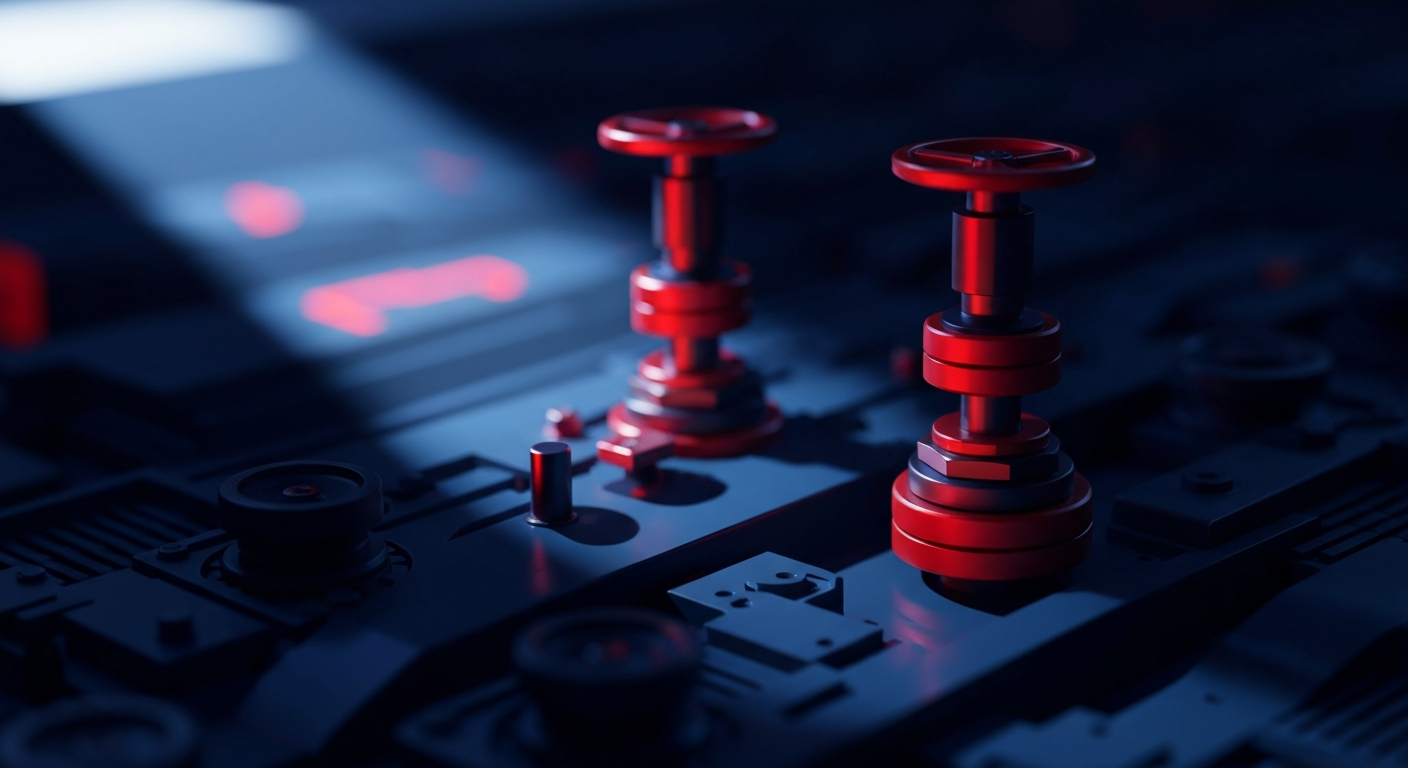 An extreme close-up of heavy, industrial banking and financial machinery in shades of steel gray, representing the complex institutional power and infrastructure of the pharmaceutical industry.