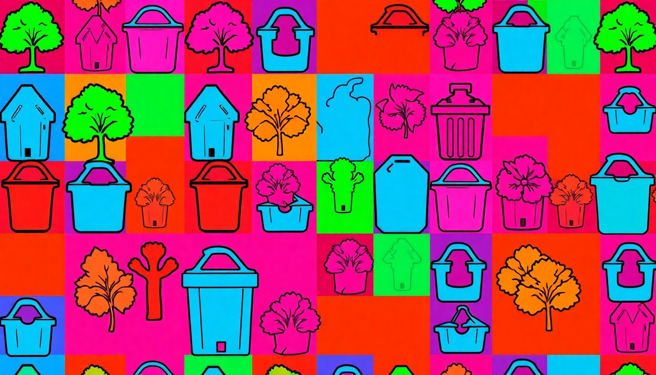 A bold, colorful silkscreen illustration featuring a repeated pattern of a stylized tree or flower icon in neon shades of green, blue, and pink, conceptually representing the environmental themes of the Kay County Conservation District's student poster contest.