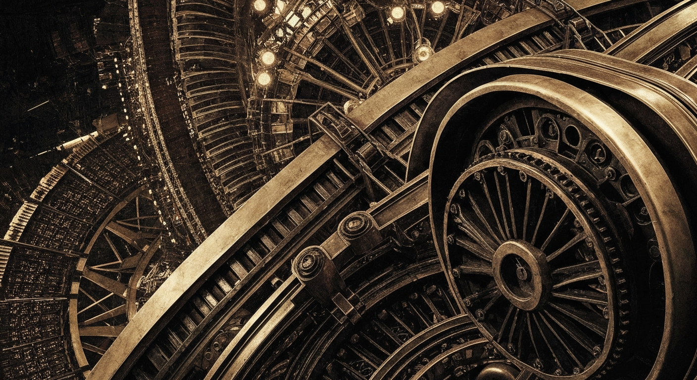 A cinematic close-up of the intricate gears, levers, and mechanisms that power a high-end casino resort, conveying the scale, complexity, and institutional strength of the gaming industry.