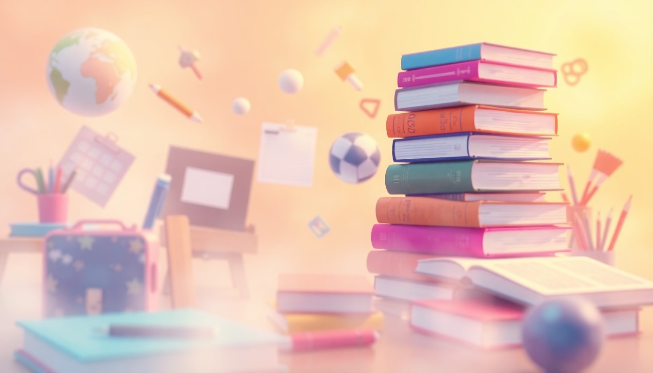 An abstract, impressionistic photograph in soft, warm tones depicting a hazy, out-of-focus arrangement of school supplies and educational materials floating in a dreamlike setting, conceptually representing the lifelong impact of dedicated educators.