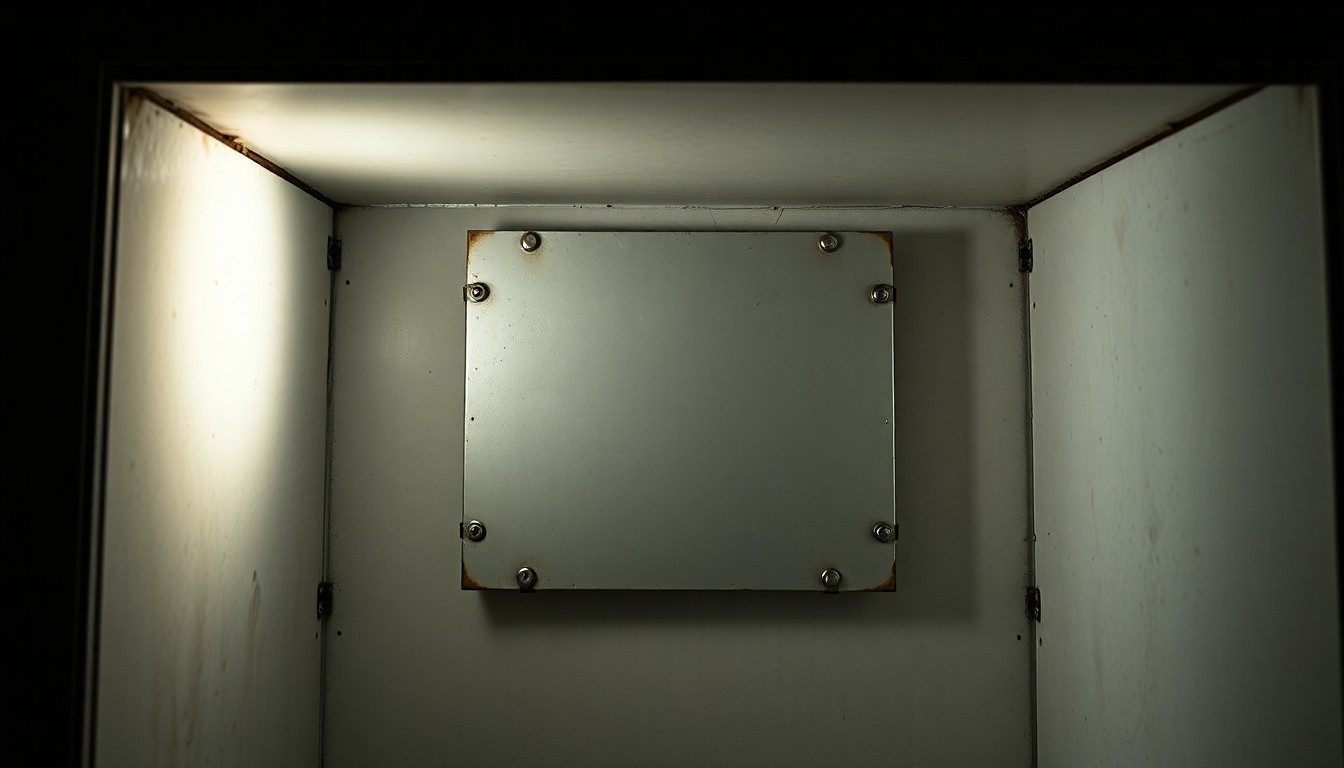 An extreme close-up photograph of a fabricated metal box welded to the back of an insulated ice cream freezer, creating a stark, gritty, investigative visual representation of the drug trafficking methods uncovered in these cases.