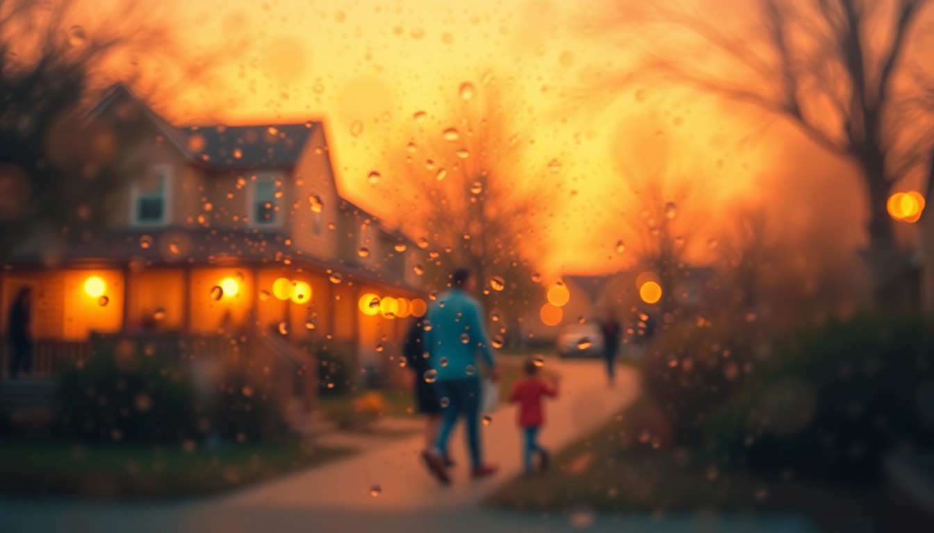 An abstract, out-of-focus image featuring soft, warm pools of light and color, suggesting the cozy, community-oriented atmosphere of a family-friendly neighborhood in Frisco, Texas.