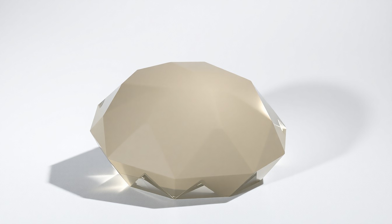 A photorealistic studio still-life image featuring a polished, geometric glass object resting on a clean, monochromatic background, using dramatic lighting and shadows to symbolize Avison Young's strategic leadership and market positioning in the New England region.