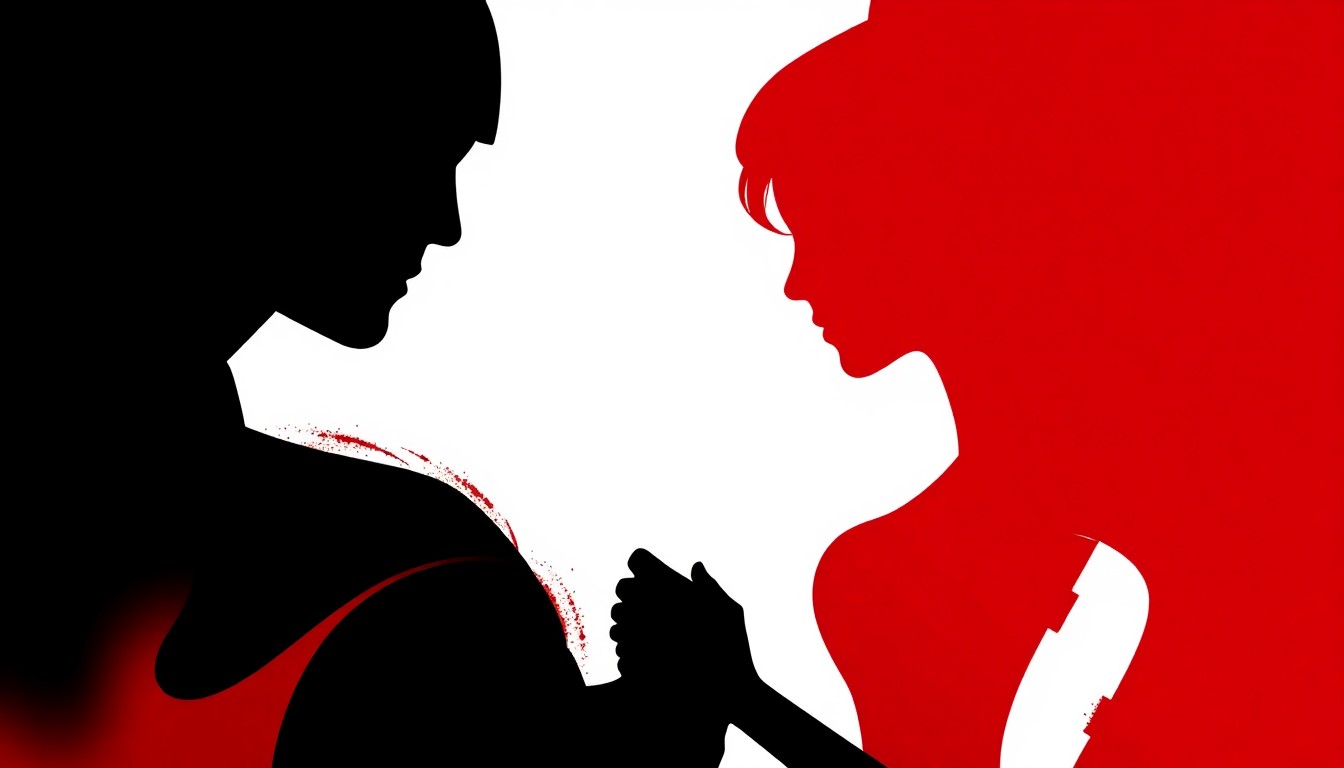 A bold, abstract composition of jagged black silhouettes and geometric shapes in bright red and white, conceptually representing the intense rivalries and passionate relationships at the heart of the 'Heated Rivalry' TV series.