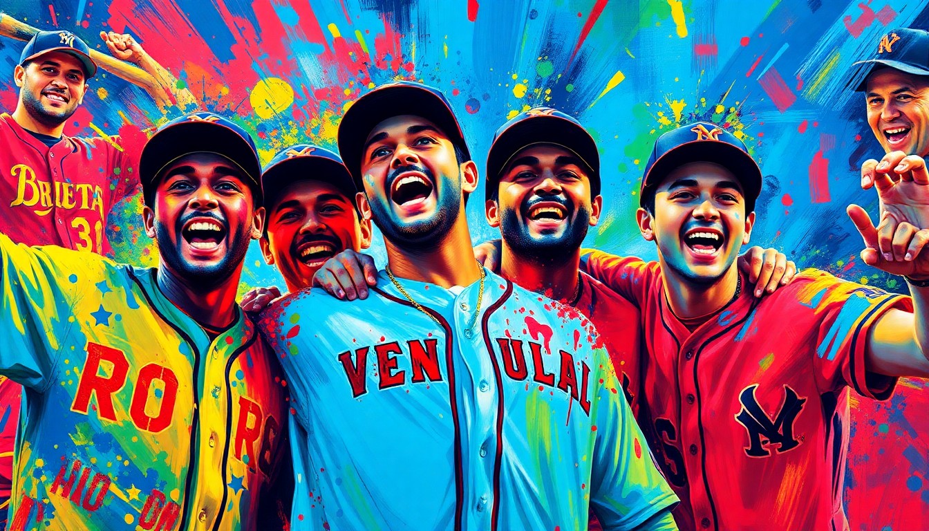 An abstract expressionist painting in vibrant neon colors, with rapid brushstrokes capturing the raw energy and emotion of a baseball game, the players' faces and uniforms dissolving into unrecognizable splatters of color.