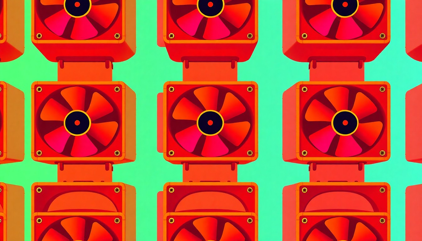 A brightly colored, high-contrast silkscreen print of a firefighter's ventilation fan repeated in a tight grid pattern, conceptually representing the importance of this critical equipment for fire department operations.