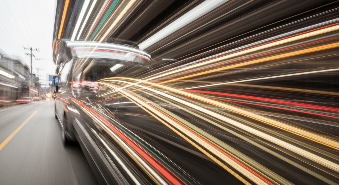 An abstract, colorful image with sweeping, blurred lines representing a moving vehicle, conveying the dynamic energy and modern engineering of automotive technology.