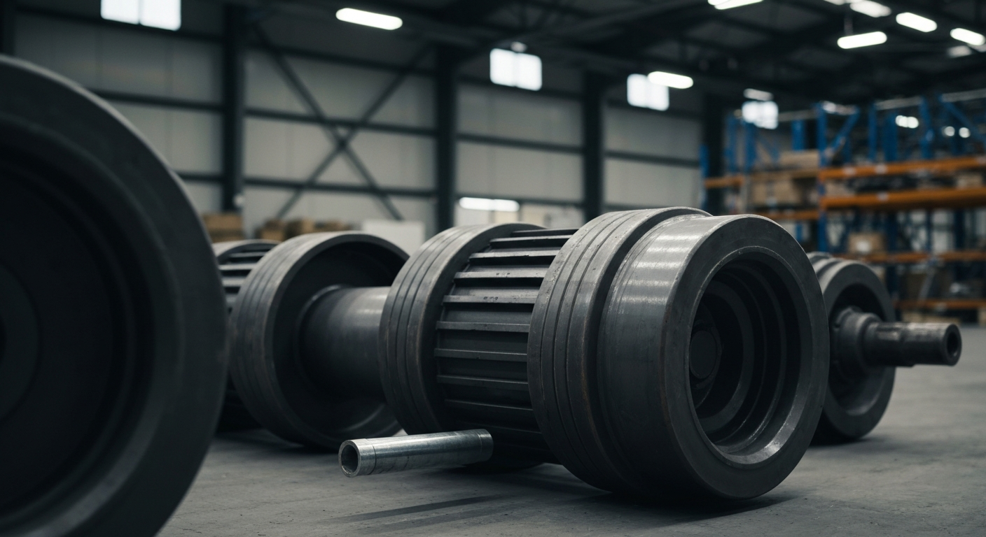 An extreme close-up of FedEx shipping equipment and machinery, dramatically lit against a dark background, conceptually representing the changing investment landscape for logistics companies.