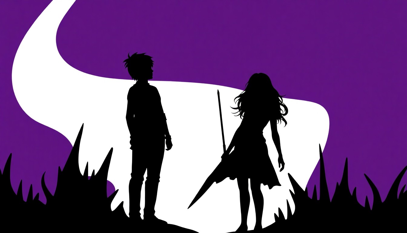 A minimalist, abstract illustration featuring jagged black silhouettes of people against a high-contrast background of deep purple and bright white, conceptually representing the suspenseful family dynamics and hidden tensions at the heart of the mystery novel.