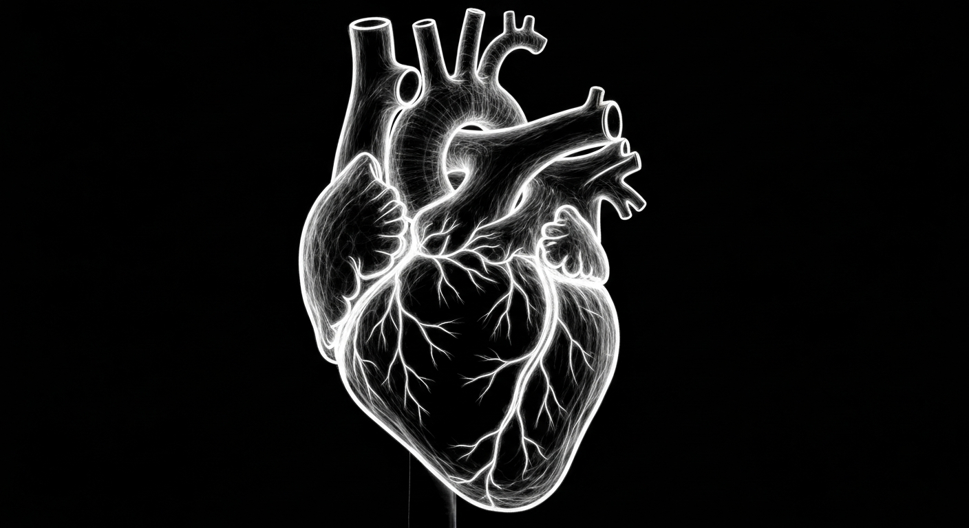 A minimalist design in the style of Keith Haring where a human heart is defined entirely by vibrant neon lines against a dark background, emphasizing the shape and energy of the organ.