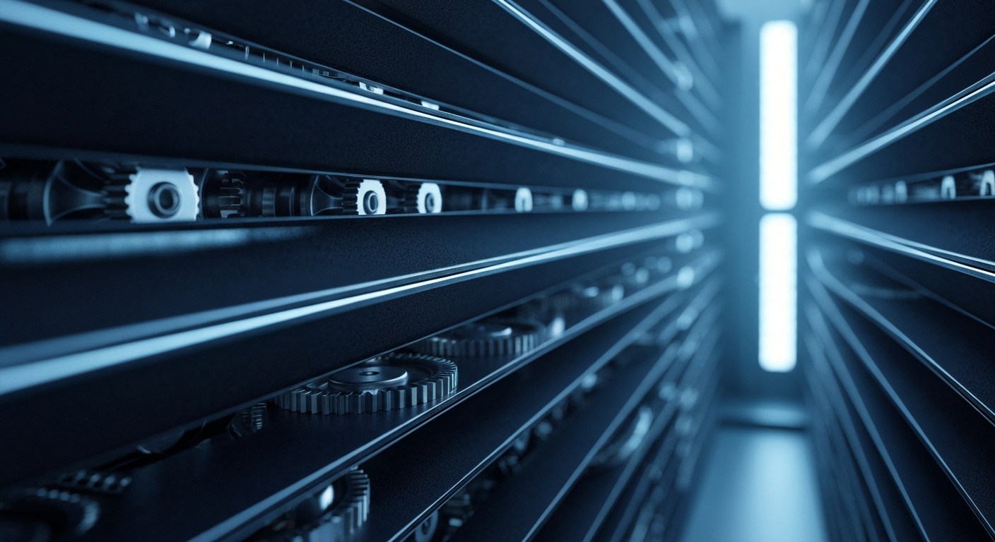 An extreme close-up of the intricate metal components and circuitry of a powerful data storage server, conveying the complex technology behind enterprise data management solutions.