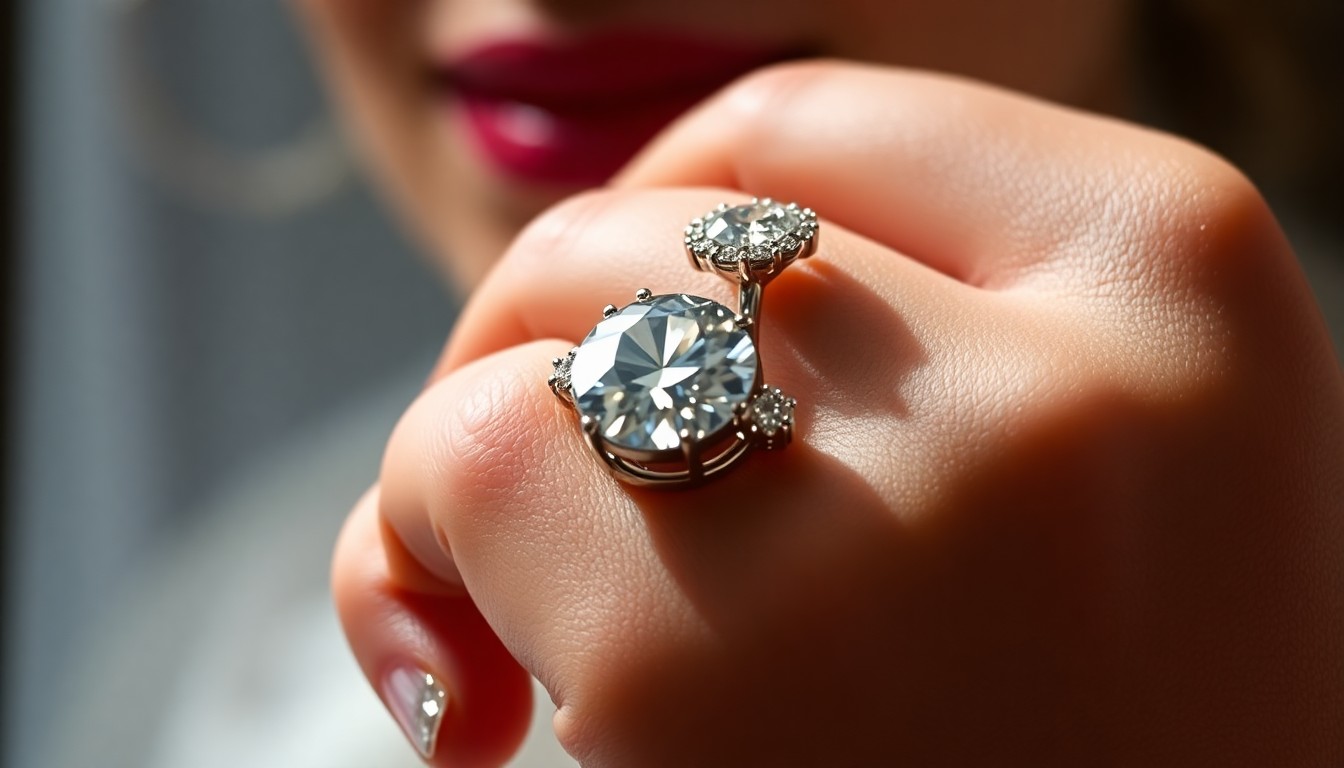 An extreme macro photograph of a diamond ring, the facets reflecting brilliant light and casting dramatic shadows, representing the glamour and joy of a wedding celebration.