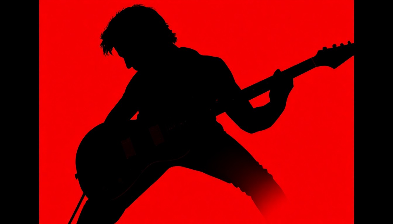 A striking black silhouette of Bruce Springsteen's guitar, conveying the energy and political message of his concert performance.