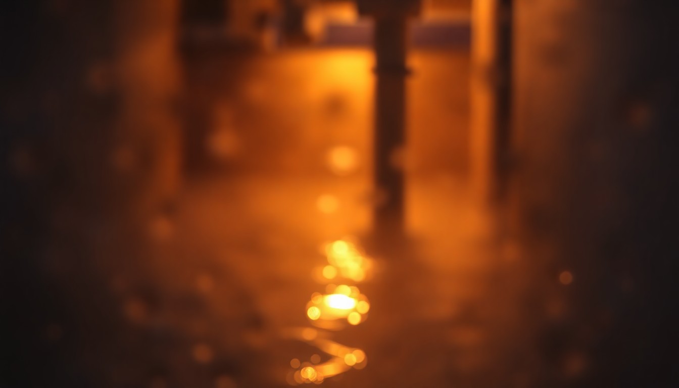 An abstract, blurred image of a flooded basement or leaking pipe, with soft, warm colors and a hazy, out-of-focus effect, conceptually representing the water damage challenges faced by Dayton residents in the spring.