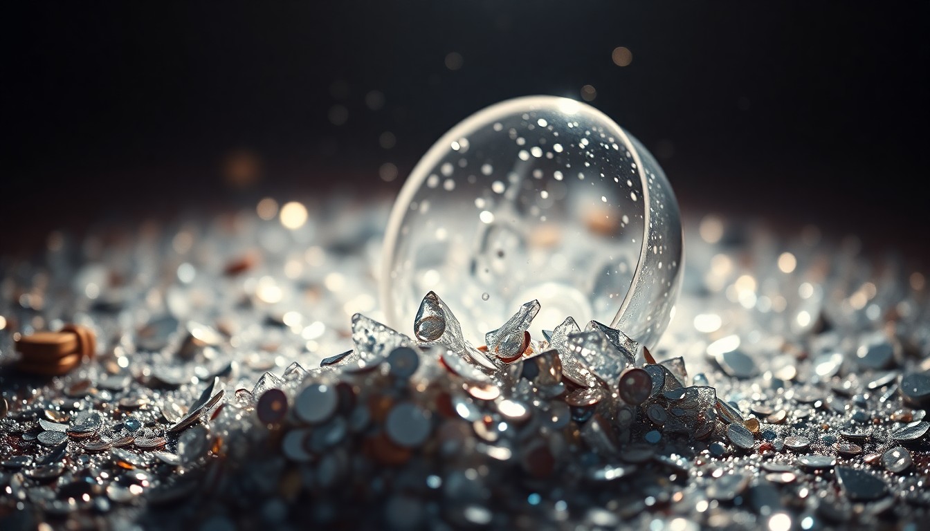 An abstract close-up image of shimmering sequins and shattered glass, conveying the glamour and fragility of celebrity culture.