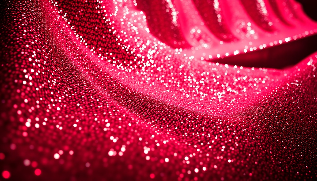 An extreme close-up of a shimmering, sequined fabric illuminated by dramatic studio lighting, capturing the luxurious glamour of a celebrity event.