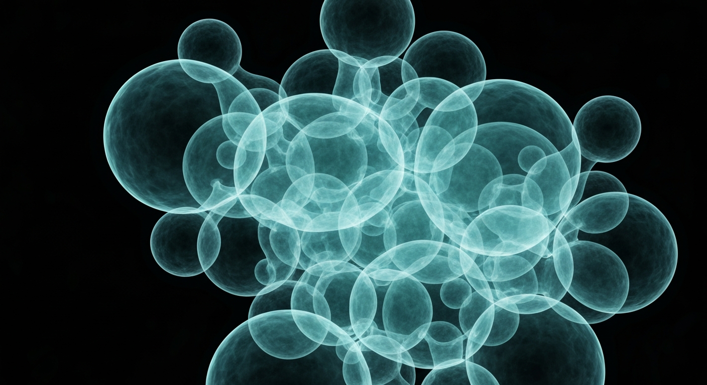 A translucent, ghostly X-ray image of a complex molecular structure or biological compound, its intricate lines and shapes glowing with a soft blue-green light against a dark background, conveying the scientific and medical nature of the story.