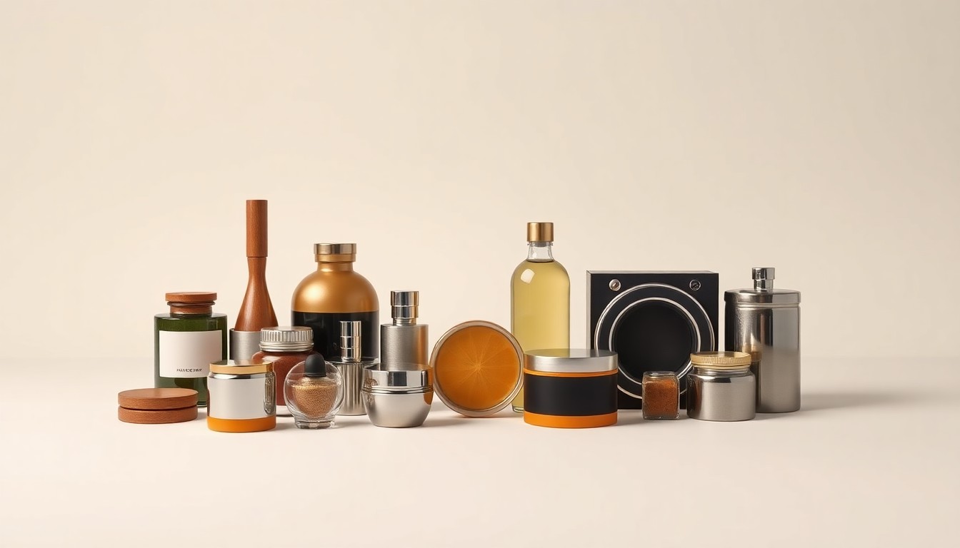 A high-end, photorealistic studio still-life featuring a collection of polished, geometric objects arranged elegantly on a clean, monochromatic background, conceptually representing the diverse industries and entrepreneurial spirit of the Victoria County business community.