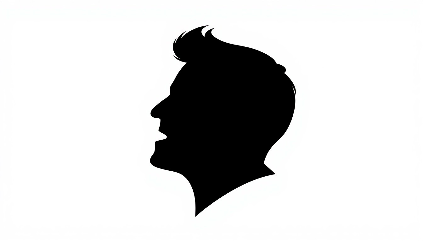 A striking black and white graphic illustration depicting the silhouette of a comedian's head in profile, using bold, angular shapes to capture the eccentric energy of live stand-up comedy.