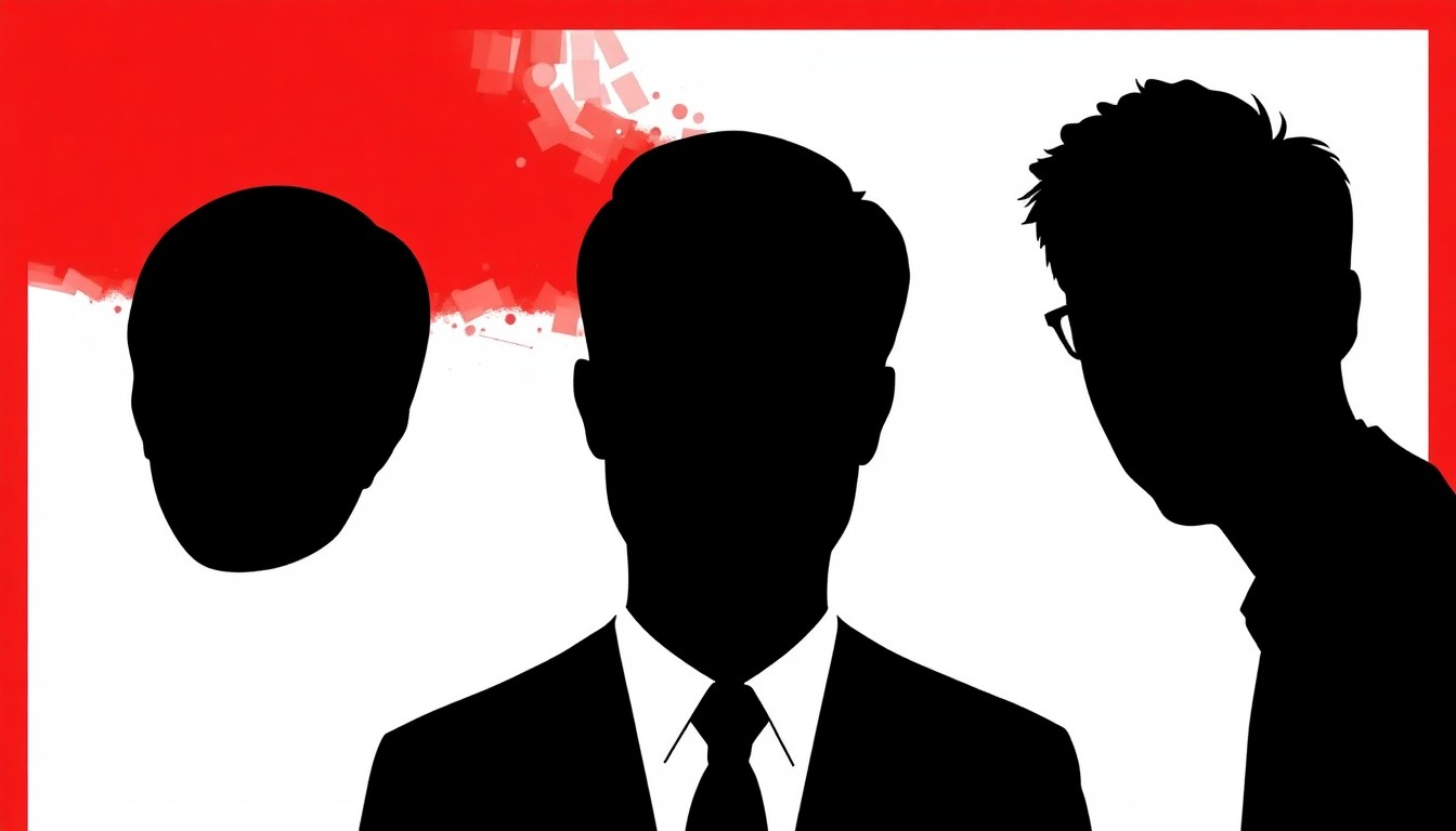 A minimalist, abstract illustration featuring the silhouetted profiles of three famous comedians against a bold, high-contrast red and white background, conceptually representing the star power of the National Comedy Center Festival's lineup.