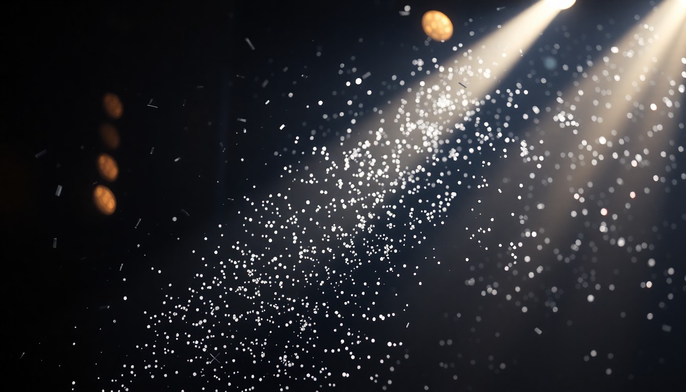 An abstract close-up photograph of shattered, glittering stage lights reflecting a bright spotlight, conveying the polarizing nature of the artist's comeback performance.