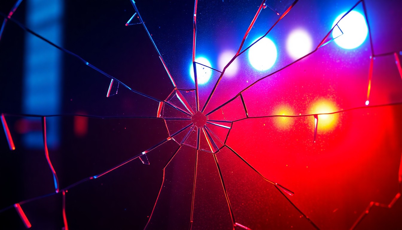 An abstract close-up photograph featuring shattered glass reflecting intense red and blue lighting, conveying the high-stakes drama of a pivotal moment in the hit TV series.