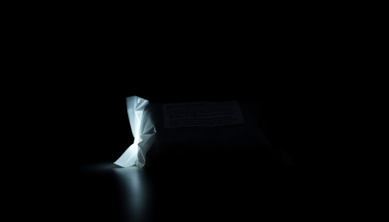 An extreme close-up photograph of a tightly wrapped package of suspected narcotics, the harsh flash lighting creating a stark, gritty, investigative aesthetic that conceptually represents the law enforcement efforts to seize dangerous drugs at the border.