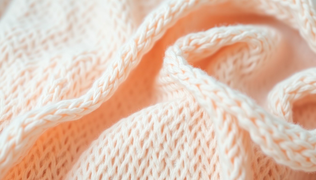 An extreme close-up photograph of a soft, pastel-colored baby blanket, capturing the delicate texture and intimate warmth of a new family.