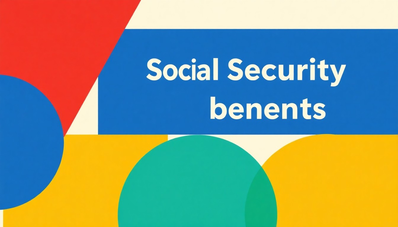 An abstract illustration using simple geometric shapes and primary colors to represent the complex financial and policy issues surrounding Social Security benefits.