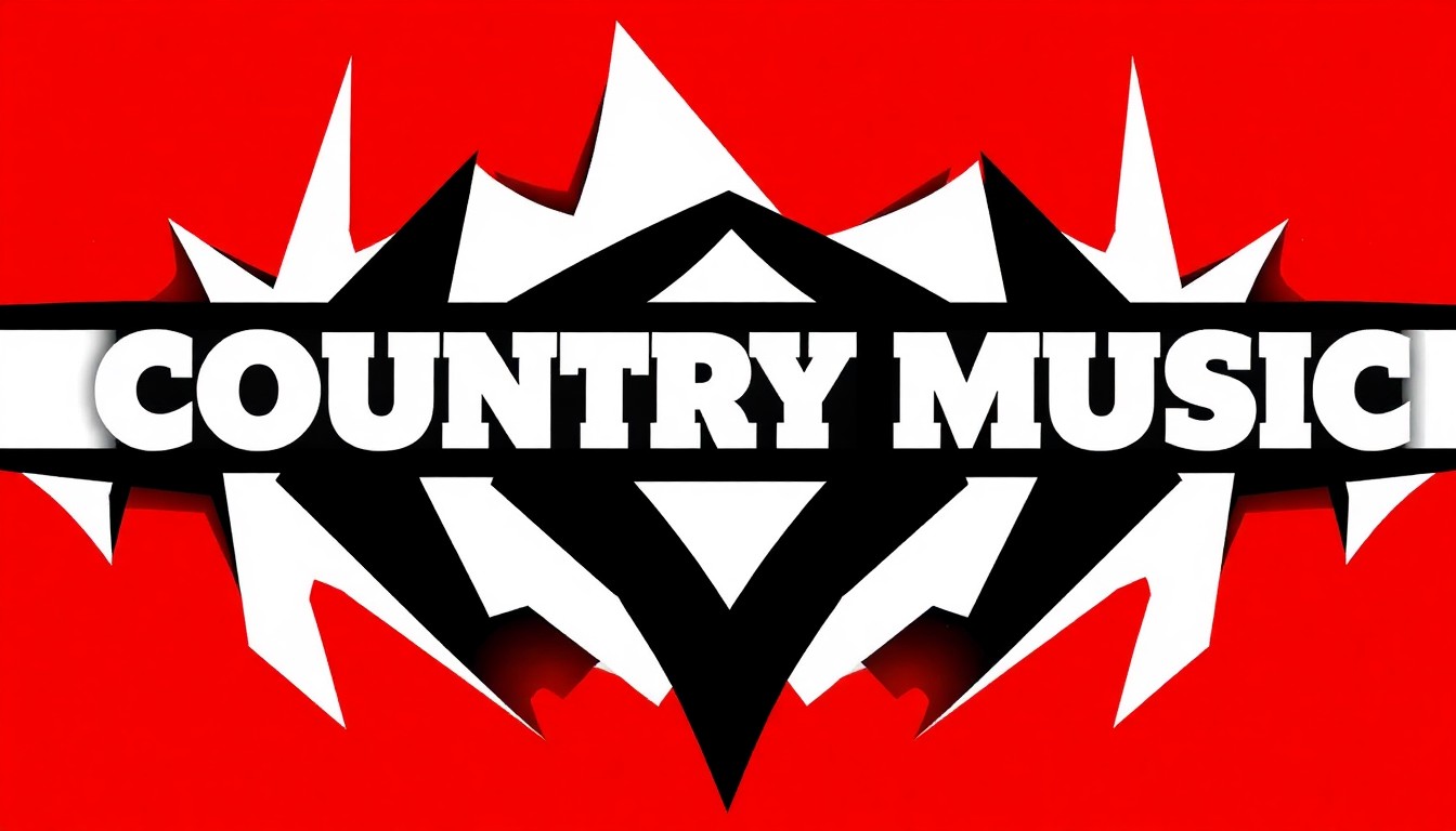 An abstract composition of bold, angular black shapes against a bright red background, conveying the energy and excitement of a live music event.