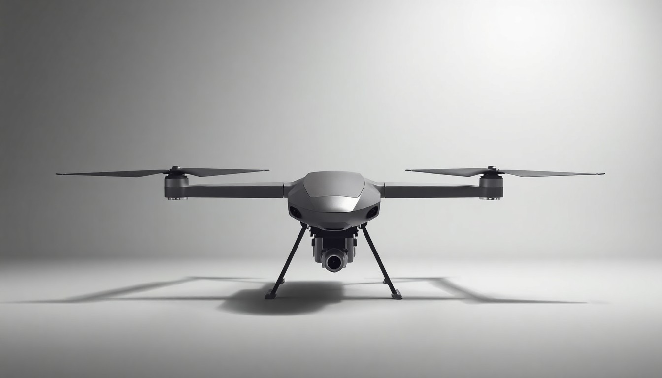 A close-up view of a sleek, metallic drone interceptor device floating on a clean, monochromatic background, with sharp studio lighting creating dramatic shadows to represent the abstract corporate strategy and geopolitical tensions surrounding the Trump family's business ventures.