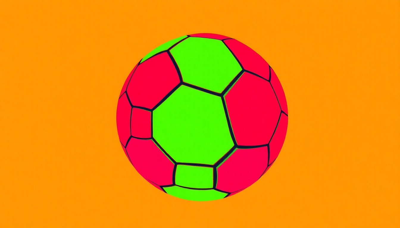 A bold, colorful silkscreen-style illustration featuring a single football icon repeated in a grid pattern, conceptually representing the debate over prioritizing athletics or academics in a community.