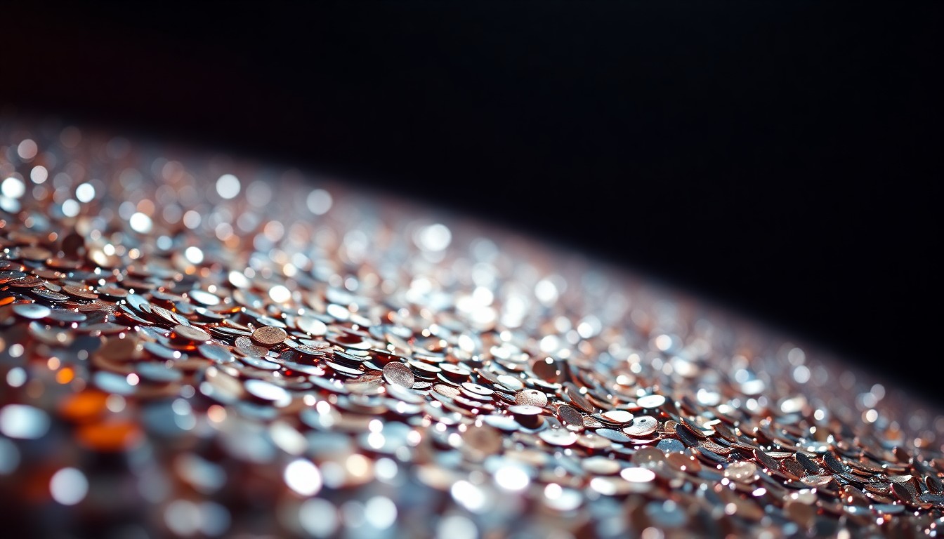 An extreme close-up photograph of shimmering sequins in dramatic, high-contrast studio lighting, conceptually representing the glamour and celebrity of reality television.