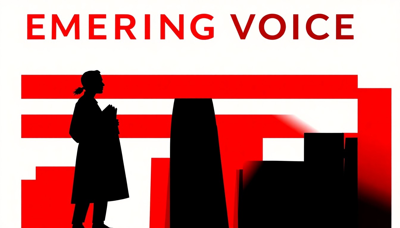 An abstract illustration featuring bold, geometric shapes in high-contrast colors, representing the concept of new and emerging authors in the literary world.