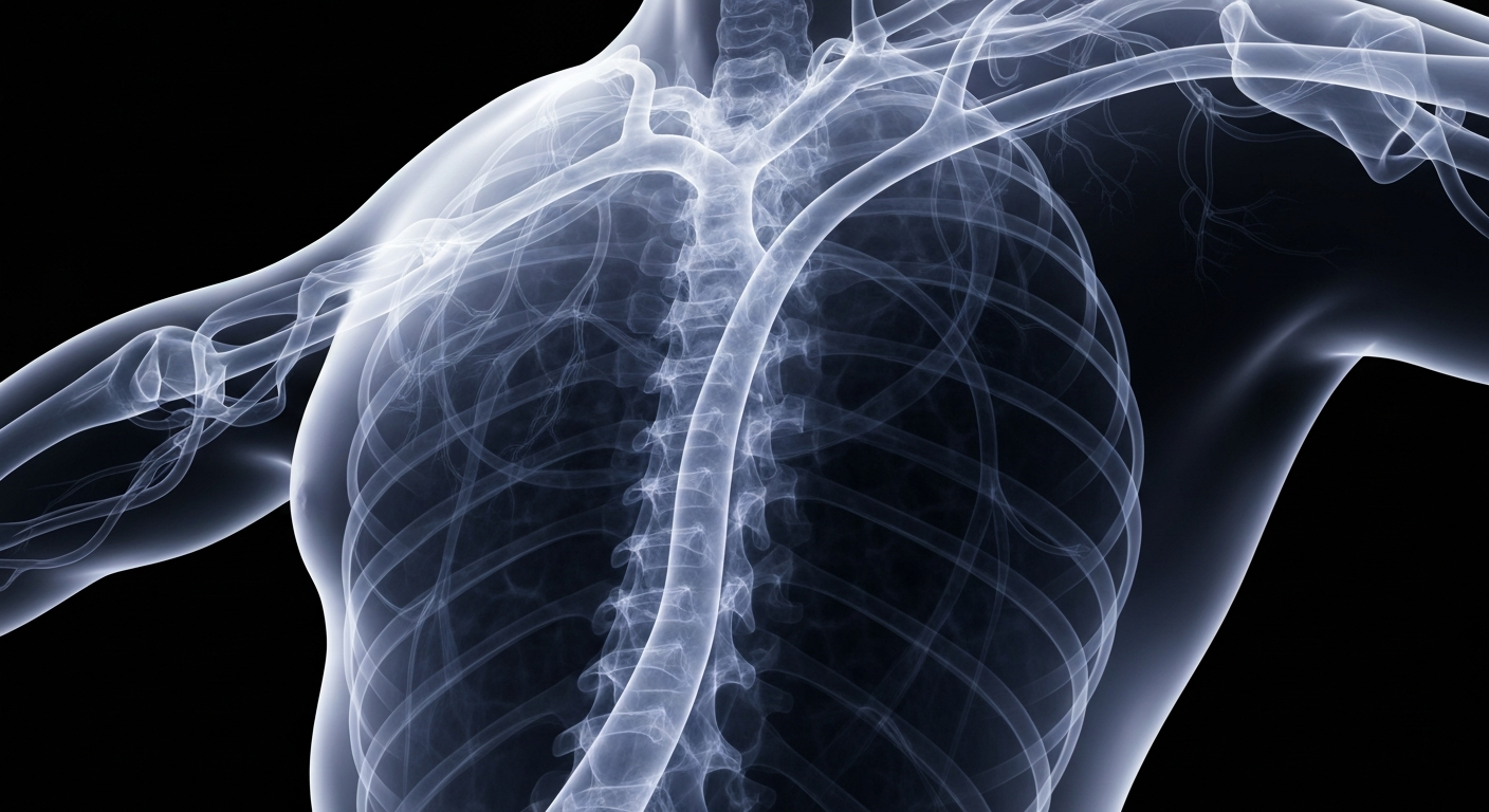 An extreme close-up, translucent X-ray image revealing the delicate, glowing structures of the human circulatory system, conceptually representing the advanced plasma exchange therapy designed to reduce environmental toxins in the body.