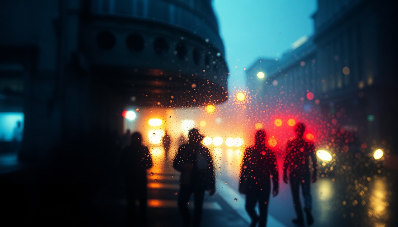 An extremely blurred, atmospheric photograph of shadowy figures huddled under a dimly lit bridge, conveying a sense of isolation and desperation in the face of homelessness.