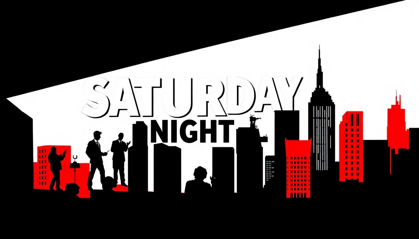 A minimalist, abstract illustration featuring bold, jagged shapes and high-contrast colors, conceptually representing the worldwide reach and cultural influence of the Saturday Night Live franchise.