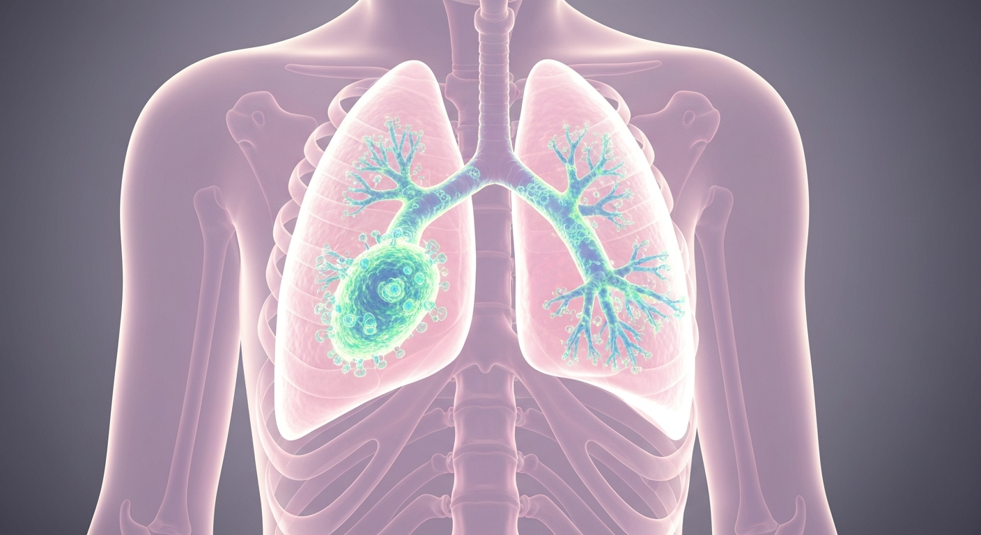 A highly detailed, translucent X-ray image revealing the intricate structures of a child's respiratory system, with glowing lines and shapes representing the Cicada Covid-19 variant.