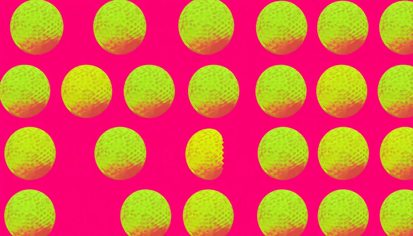 A bold, colorful silkscreen-style illustration featuring a repeating grid of neon-bright golf balls against a dark background, conceptually representing the increased costs of public golf in Madison.