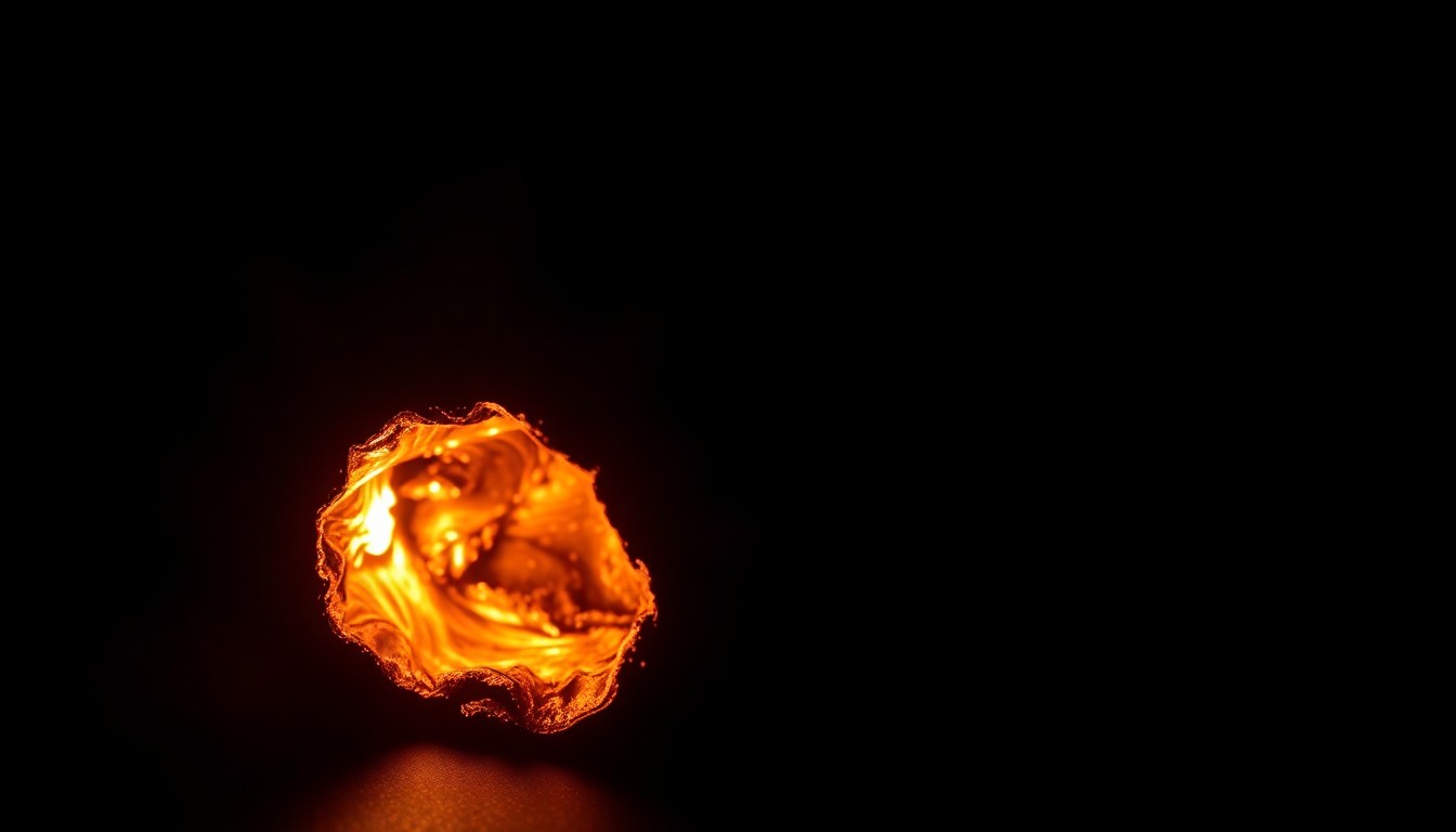 An extreme close-up photograph of a charred, twisted metal object from a crime scene, lit by a harsh, direct camera flash against a pitch-black background, creating a stark, gritty, investigative aesthetic.