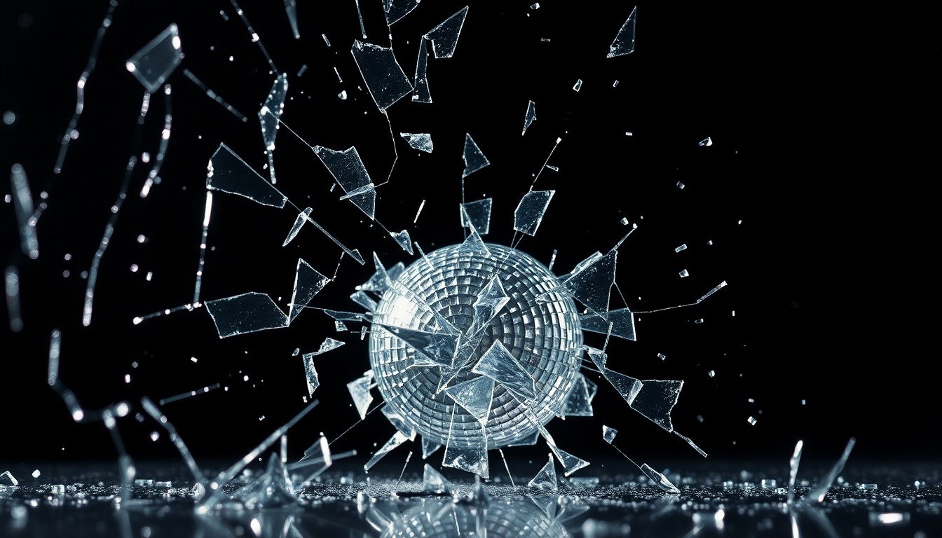 An extreme close-up of shattered glass reflecting dramatic studio lighting, conceptually representing the fractured gameplay and broken trust on the latest season of 'Survivor'.