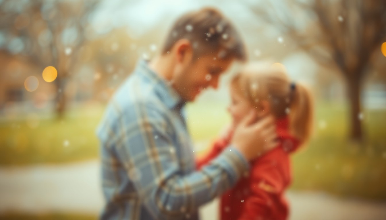 An extremely blurred, out-of-focus photograph in warm tones depicting the silhouette of a parent and child embracing, conveying the emotional support and guidance offered by the counseling practice.