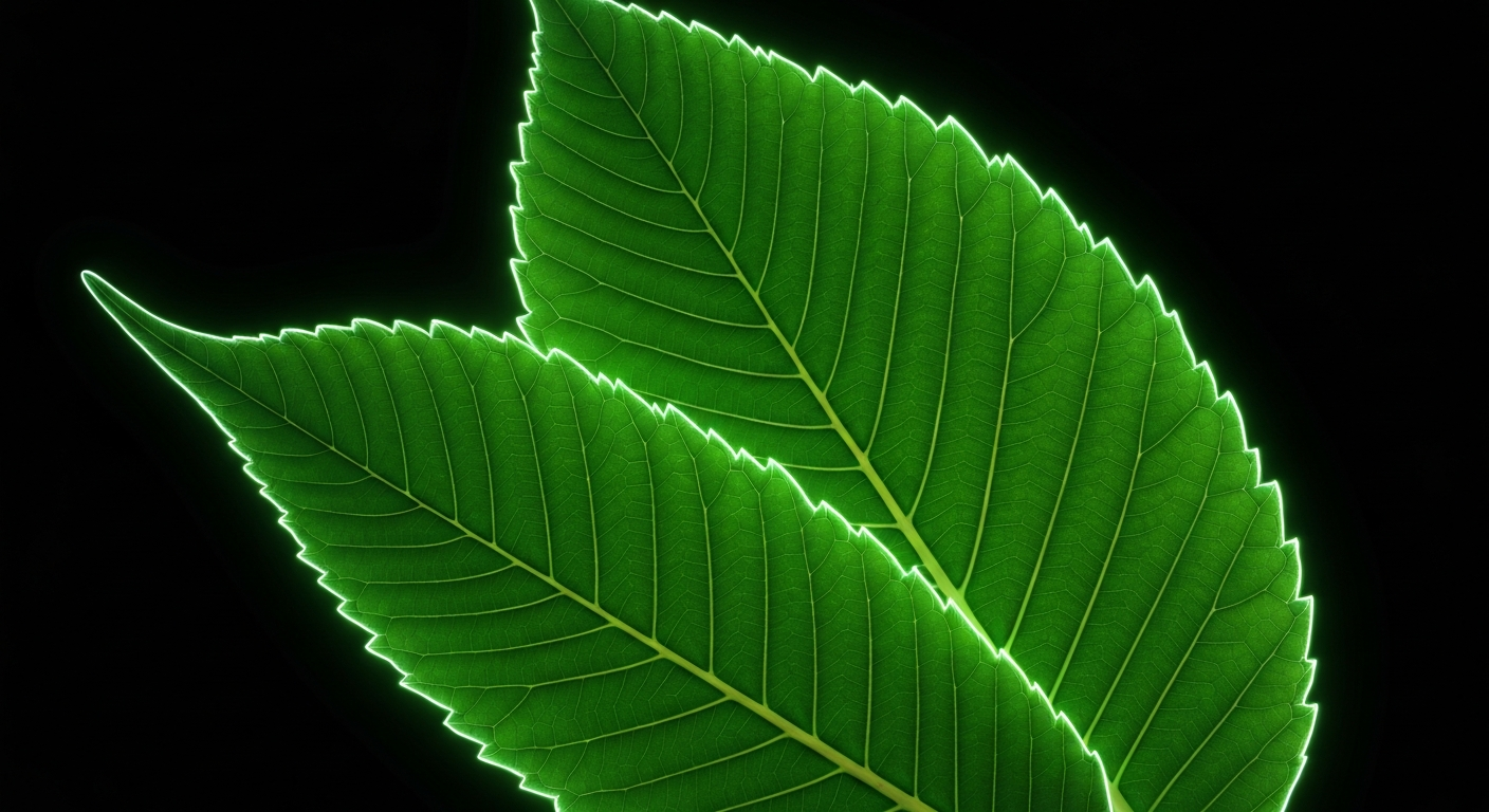 A vibrant, neon-outlined illustration of a Mitragyna speciosa leaf, conceptually representing the natural form of kratom and the need to distinguish it from synthetic derivatives.