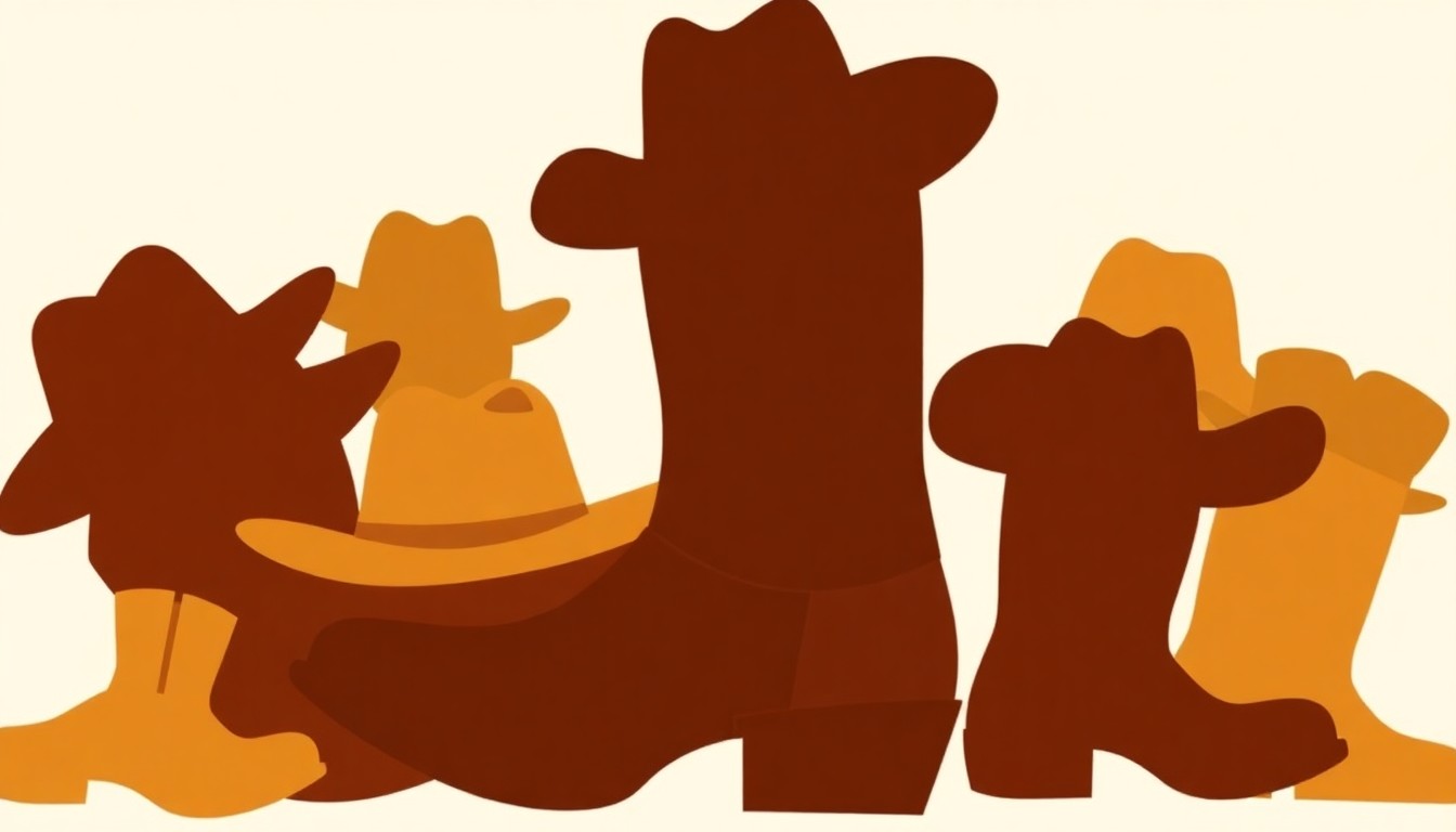 A striking abstract illustration featuring overlapping geometric shapes and silhouettes in earthy tones, conceptually representing country music festival imagery without any literal objects or text.