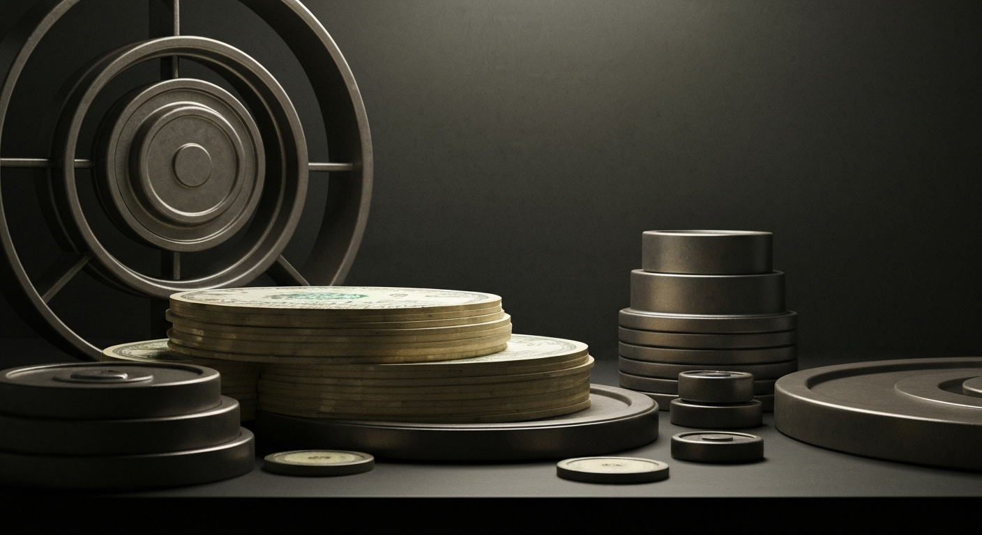 An extreme close-up of gears, levers, and other industrial machinery, conveying the physical infrastructure and processes underlying financial transactions.