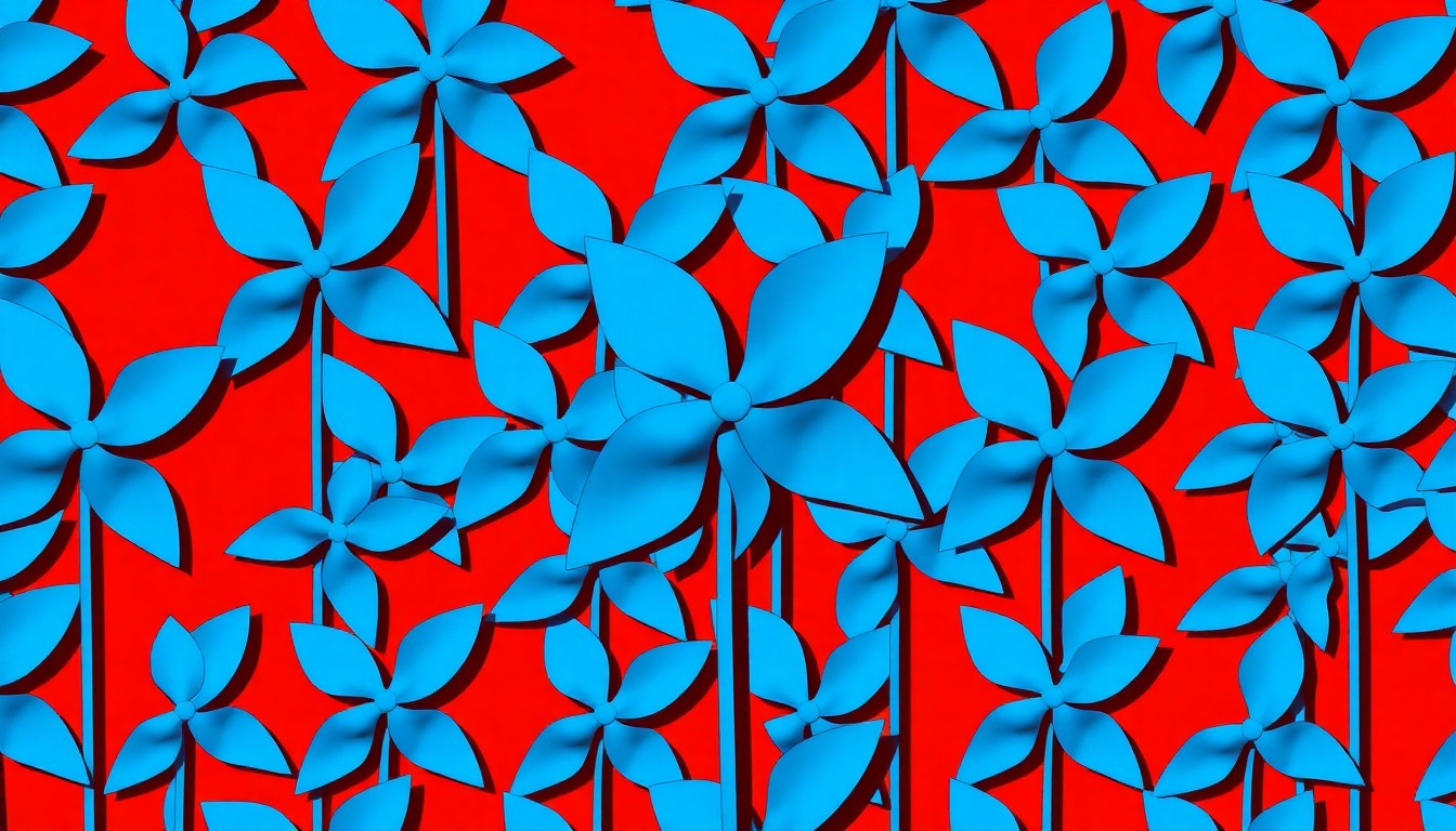 A bold, colorful silkscreen-style illustration of blue pinwheels repeated in a grid pattern, conceptually representing the push to raise awareness and take action against child abuse.