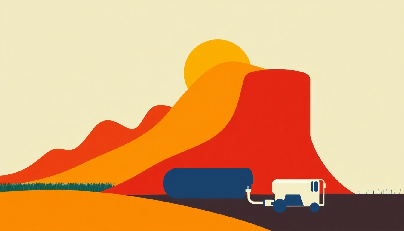 An abstract illustration using bold geometric shapes in primary colors to conceptually represent the rising costs squeezing the farming industry.